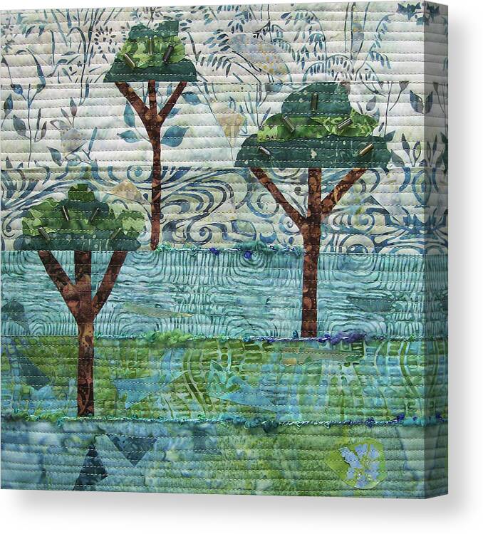 Art Quilt Canvas Print featuring the tapestry - textile Three Trees by Pam Geisel