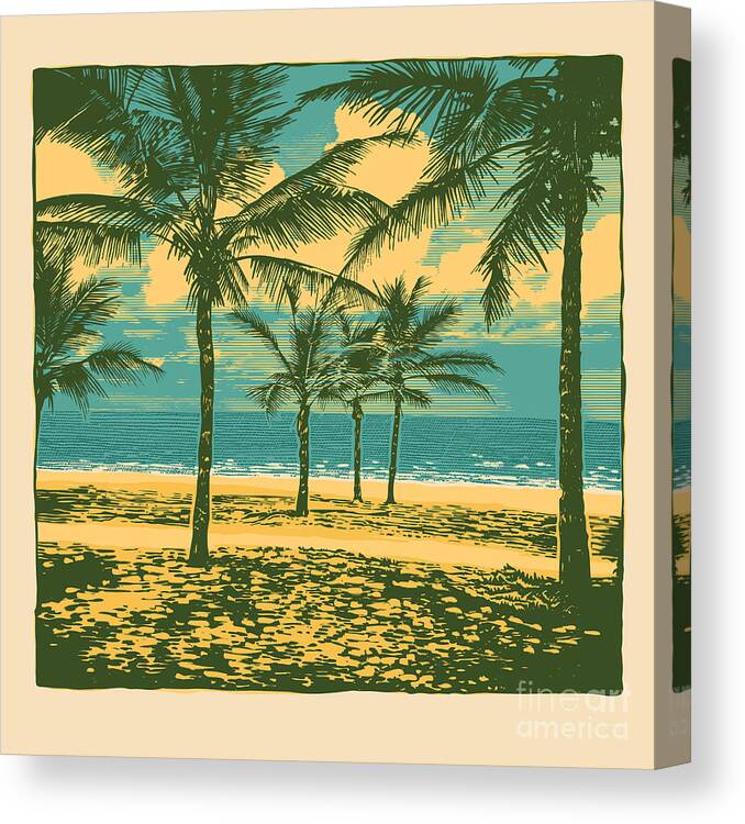 Palm Canvas Print featuring the digital art Tropical Idyllic Landscape With Palms by Jumpingsack