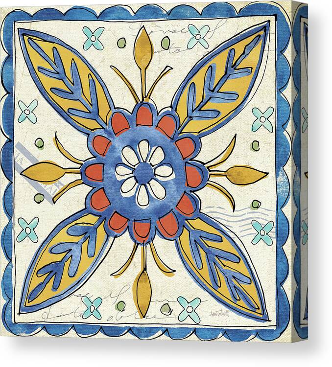 Blue Canvas Print featuring the mixed media Tuscan Sun Tiles IIi Talavera by Anne Tavoletti