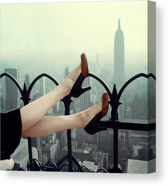Accessories Canvas Print featuring the photograph Two-Color Pumps Beside the New York City Skyline by Edward Kasper