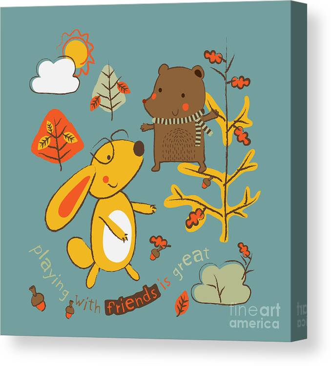 Gift Canvas Print featuring the digital art Two Little Animals Are Playing by Graphic7