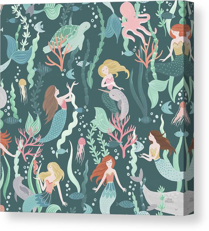 Animals Canvas Print featuring the mixed media Under The Sea Pattern Ib by Laura Marshall
