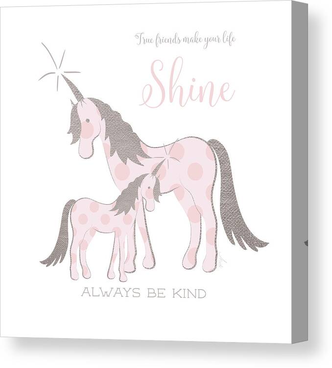 Unicorn Canvas Print featuring the mixed media Unicorns With Polka Dots II by Andi Metz