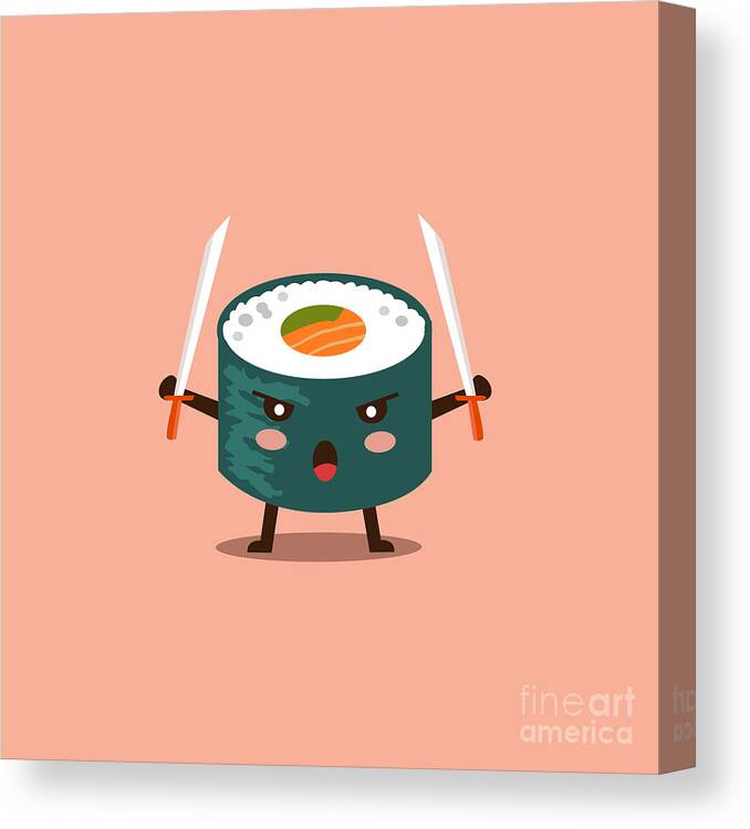 Symbol Canvas Print featuring the digital art Vector Sushi Cartoon Character by Apple Art