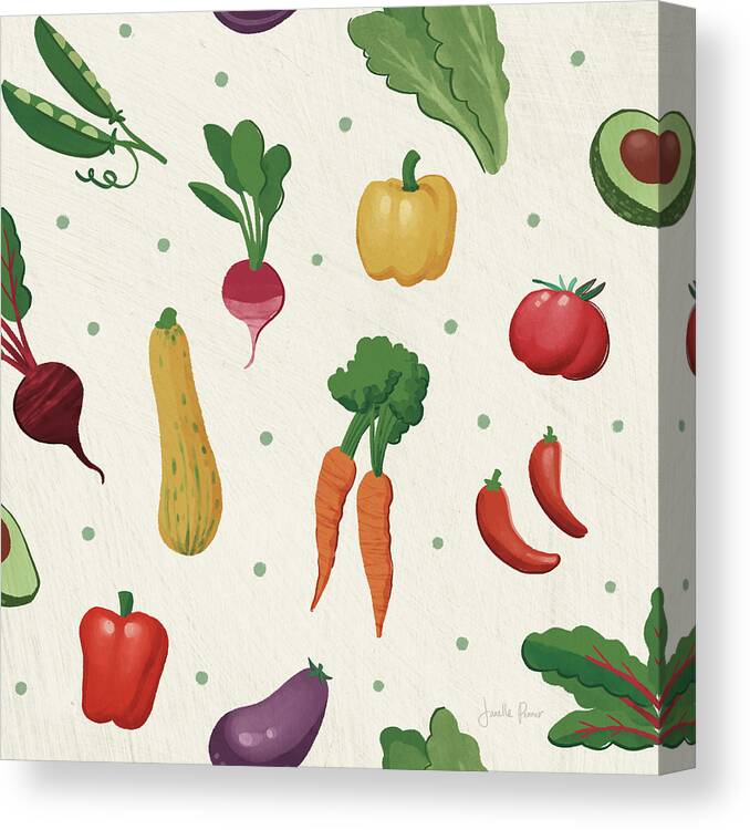 Avocados Canvas Print featuring the mixed media Veggie Fun Pattern IIa by Janelle Penner