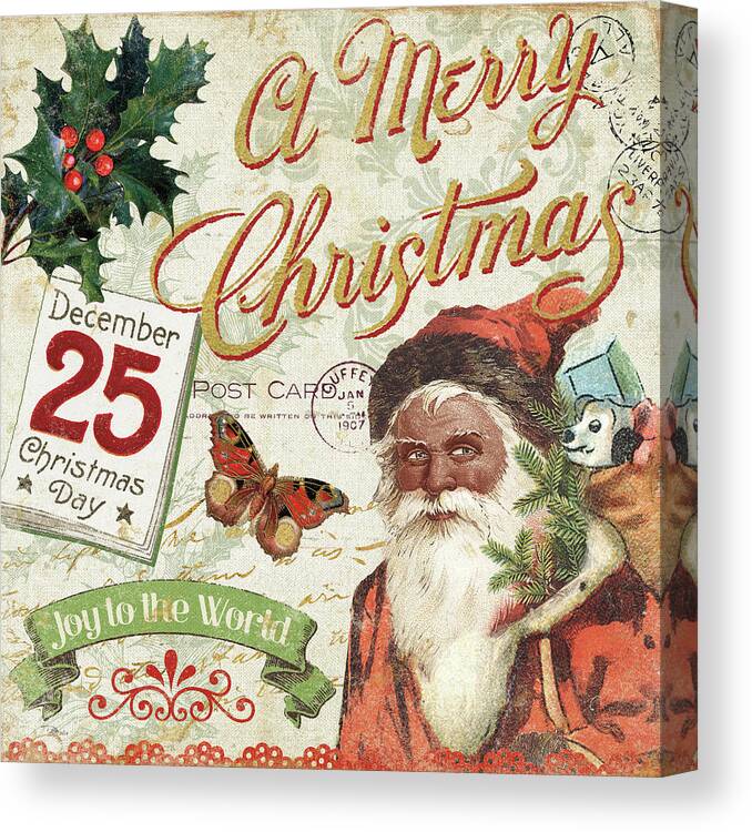 Christmas Canvas Print featuring the painting Vintage Christmas II Santa by Pela Studio
