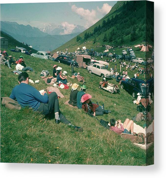 European Alps Canvas Print featuring the photograph Waiting For The Tour De France To Pass by Keystone-france