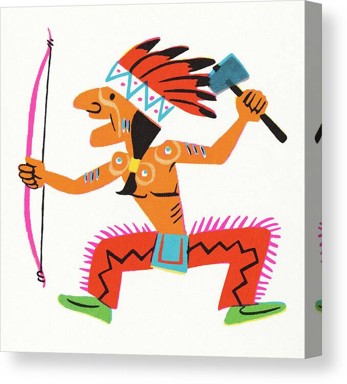 Adult Canvas Print featuring the drawing Warrior with a Hatchet and Bow by CSA Images