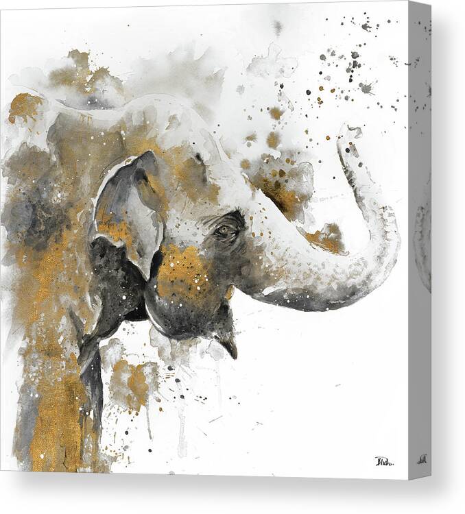 Water Canvas Print featuring the painting Water Elephant With Gold by Patricia Pinto