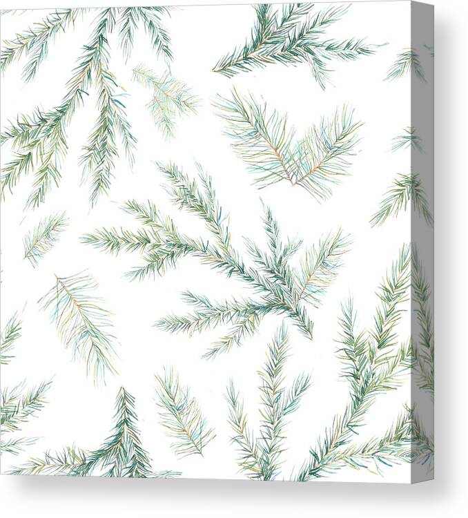 Year Canvas Print featuring the digital art Watercolor Christmas Tree Branches by Eisfrei