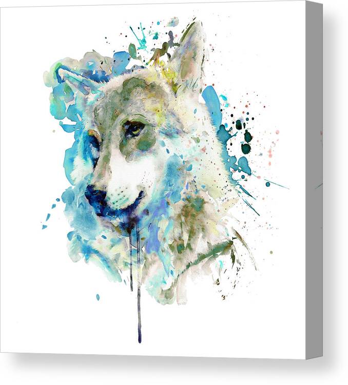 Watercolor Canvas Print featuring the painting Watercolor Wolf Portrait by Marian Voicu