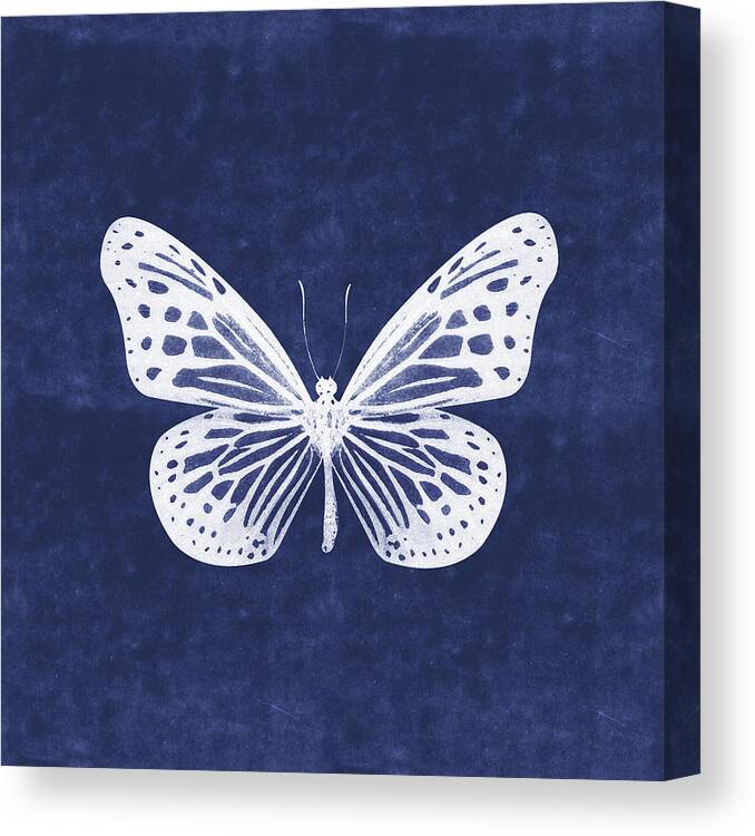 Butterfly Canvas Print featuring the mixed media White and Indigo Butterfly- Art by Linda Woods by Linda Woods