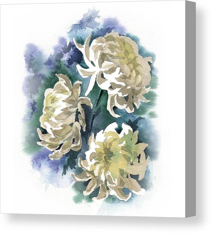 Russian Artists New Wave Canvas Print featuring the painting White Chrysanthemum Flowers by Ina Petrashkevich