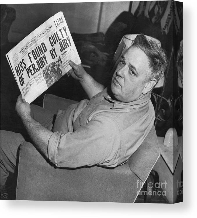Copy Editor Canvas Print featuring the photograph Whittaker Chambers Sitting by Bettmann