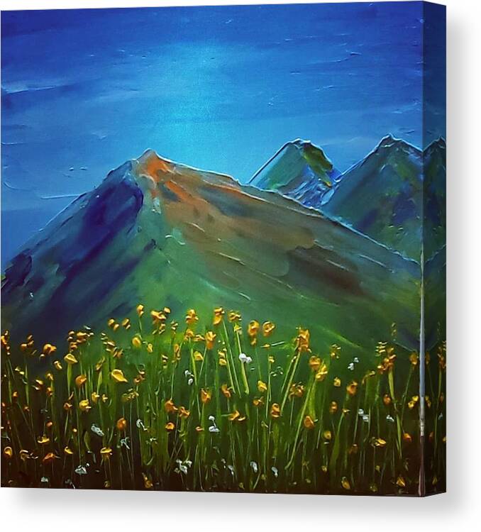Landscape Canvas Print featuring the painting Wildflower Mountain by Amy Kuenzie