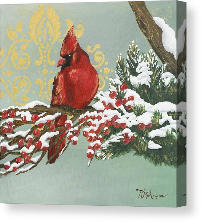 Winter Canvas Print featuring the painting Winter Red Bird I by Tiffany Hakimipour