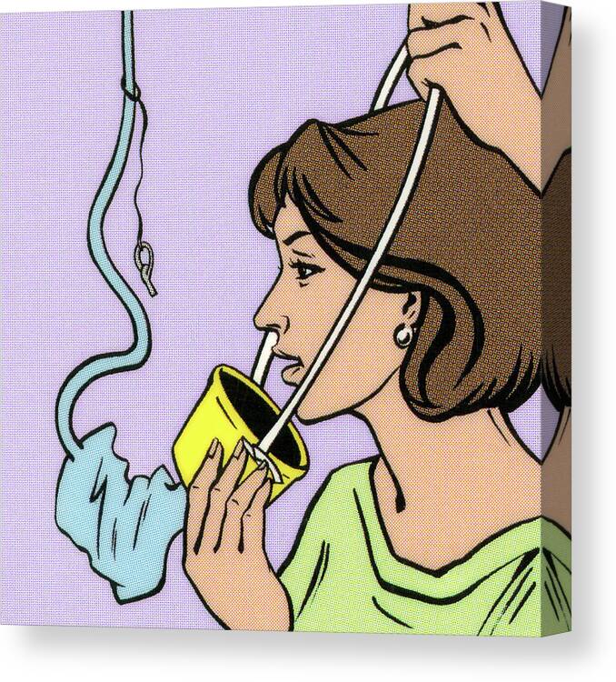 Adult Canvas Print featuring the drawing Woman Putting Oxygen Mask On by CSA Images