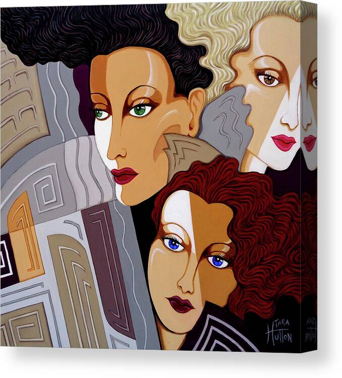 Art Deco Canvas Print featuring the painting Woman Times Three by Tara Hutton