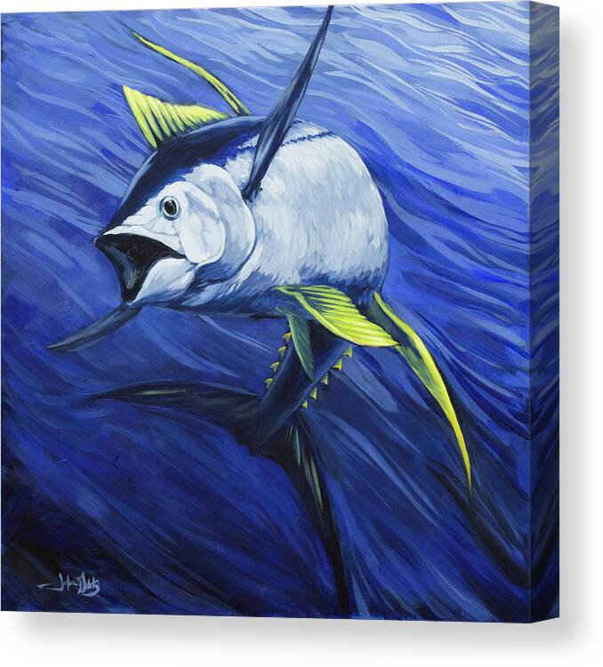 Yellow Fin Canvas Print featuring the painting Yellowfin Tuna by John Gibbs