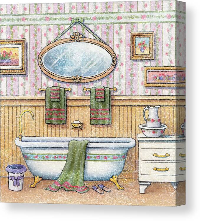Clawfoot Bathtub With Towel Slung Over Side Canvas Print featuring the painting Za2057 by John Zaccheo