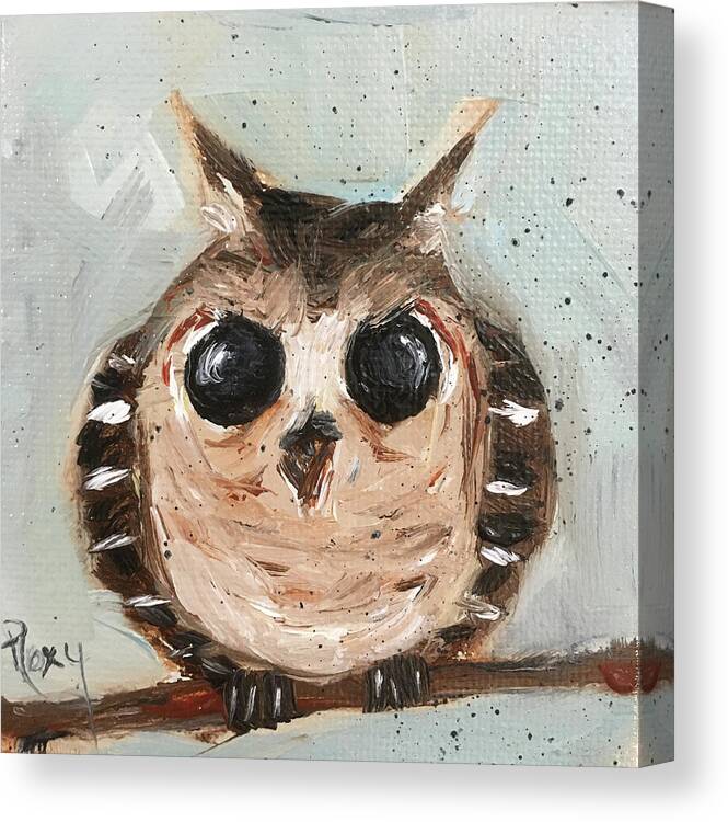 Owl Canvas Print featuring the painting Baby Owl #1 by Roxy Rich