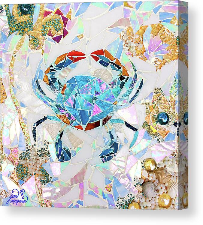 Blue Canvas Print featuring the glass art Blue Crab Mosaic by Jan Marvin