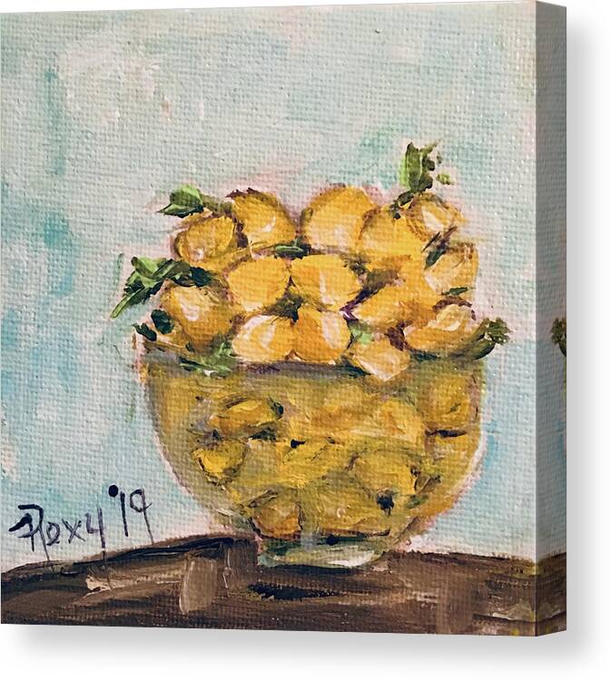 Lemons Canvas Print featuring the painting Bowl of Lemons #1 by Roxy Rich