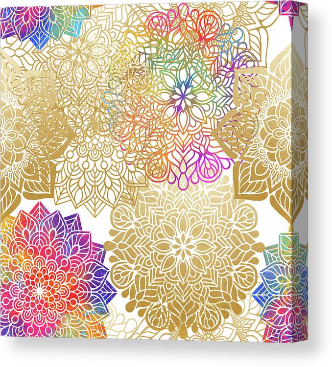 Mandala Canvas Print featuring the digital art Colorful Gold Mandala Pattern by Sambel Pedes