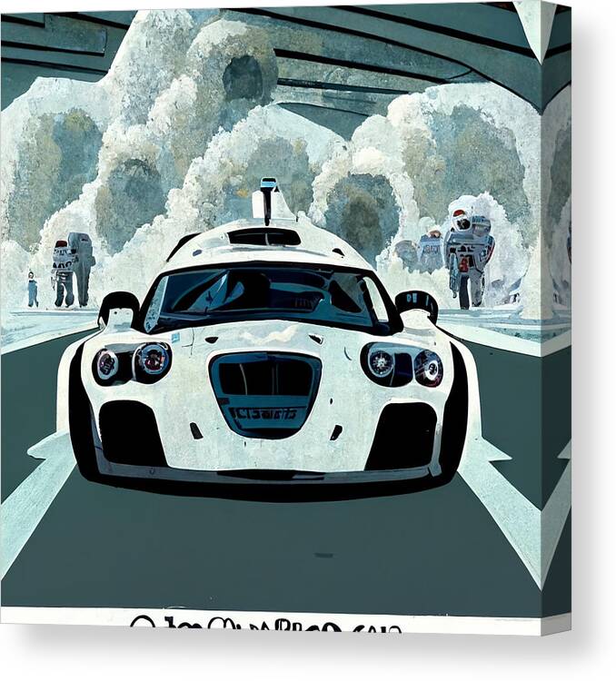 Cool Canvas Print featuring the painting Cool Cartoon The Stig Top Gear Show Driving A Car D27276c2 1dc4 442d 4e78 Dd764d266a62 by MotionAge Designs