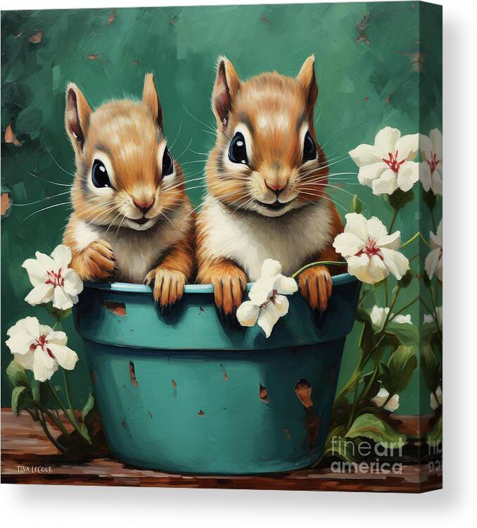 Chipmunks Canvas Print featuring the painting Cute Little Rascals #2 by Tina LeCour