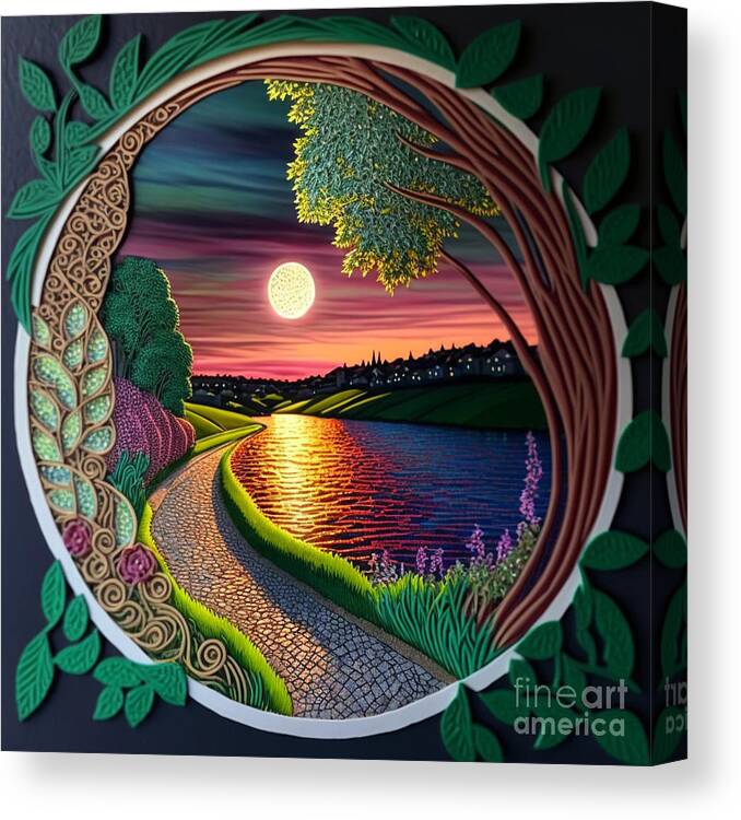 Evening Walk - Quilling Canvas Print featuring the digital art Evening Walk - Quilling by Jay Schankman