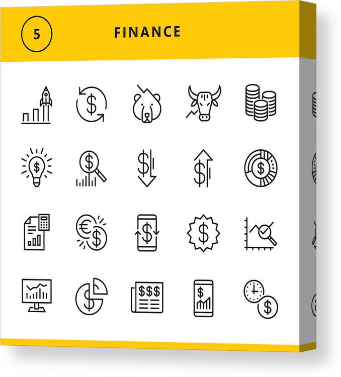 Coin Canvas Print featuring the drawing Finance line icons #1 by Steppeua
