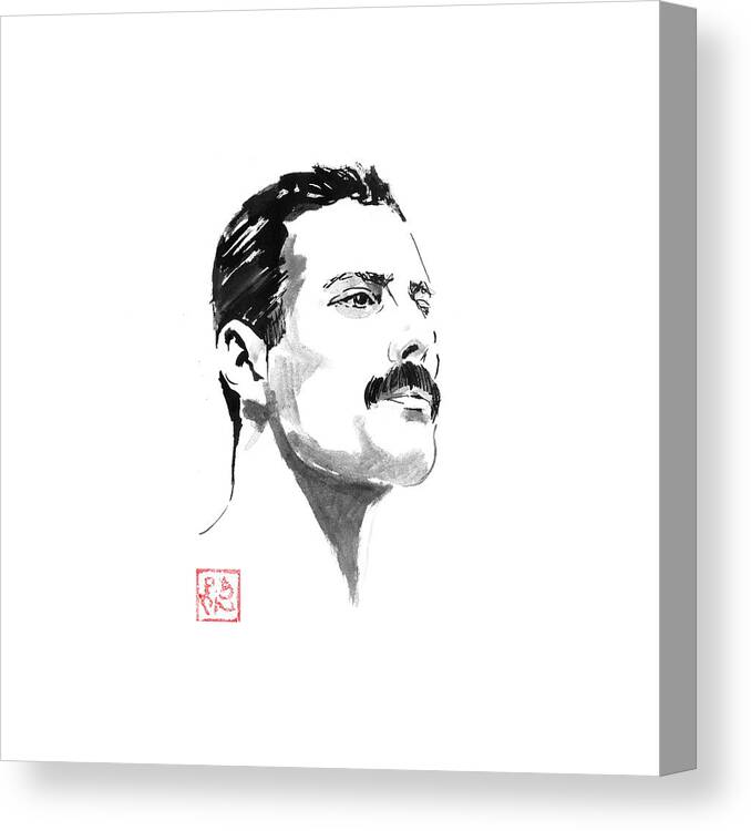 Freddie Mercury Canvas Print featuring the drawing Freddie #1 by Pechane Sumie