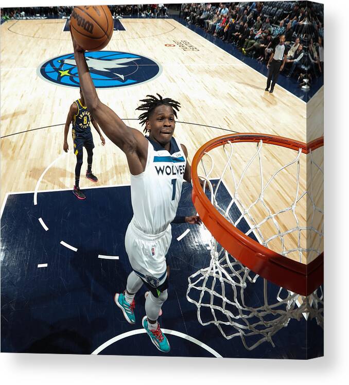 Anthony Edwards Canvas Print featuring the photograph Indiana Pacers v Minnesota Timberwolves #1 by Jordan Johnson