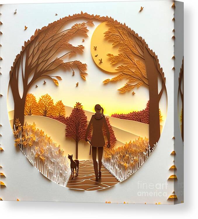 Morning Walk - Quilling Canvas Print featuring the mixed media Morning Walk - Quilling by Jay Schankman