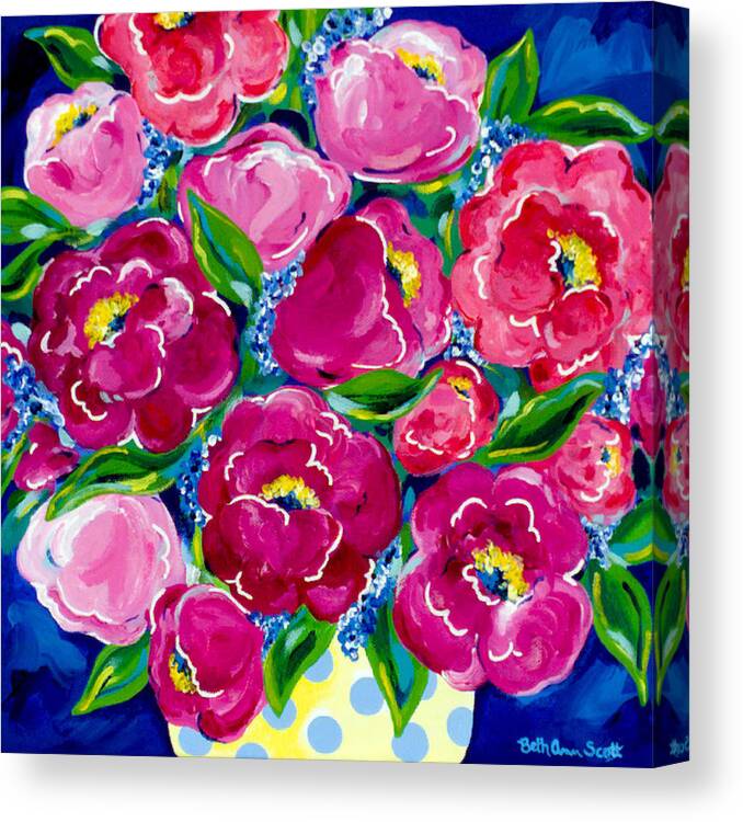 Floral Canvas Print featuring the painting Polka Dot Bouquet by Beth Ann Scott