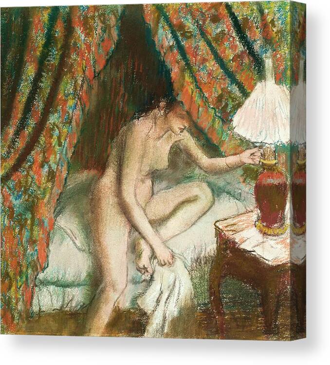 Nude Canvas Print featuring the painting Retiring #3 by Edgar Degas