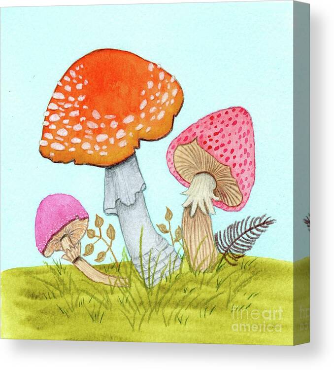 Retro Mushrooms Canvas Print featuring the painting Retro Mushrooms 3 by Donna Mibus