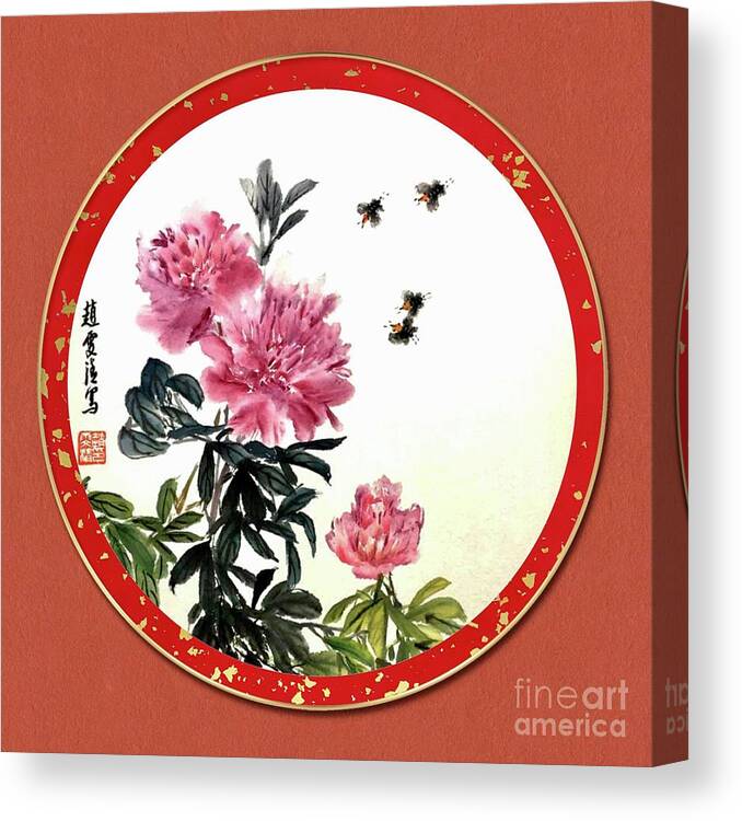 Peony Flowers Canvas Print featuring the mixed media Rich and Honored, Being in Full Flower by Carmen Lam