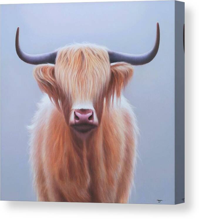 Realism Canvas Print featuring the painting Scott Highland Cattle #1 by Zusheng Yu