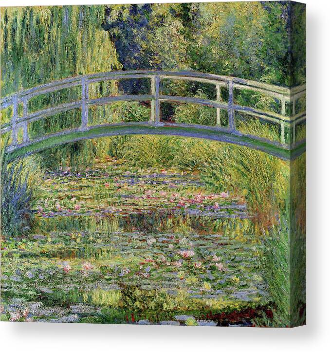 Famous Canvas Print featuring the painting The Waterlily Pond with the Japanese Bridge by Claude Monet