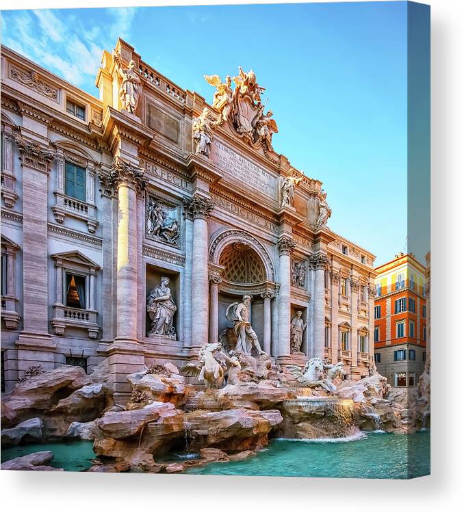 Fountain Canvas Print featuring the photograph Trevi Fountain #1 by Manjik Pictures