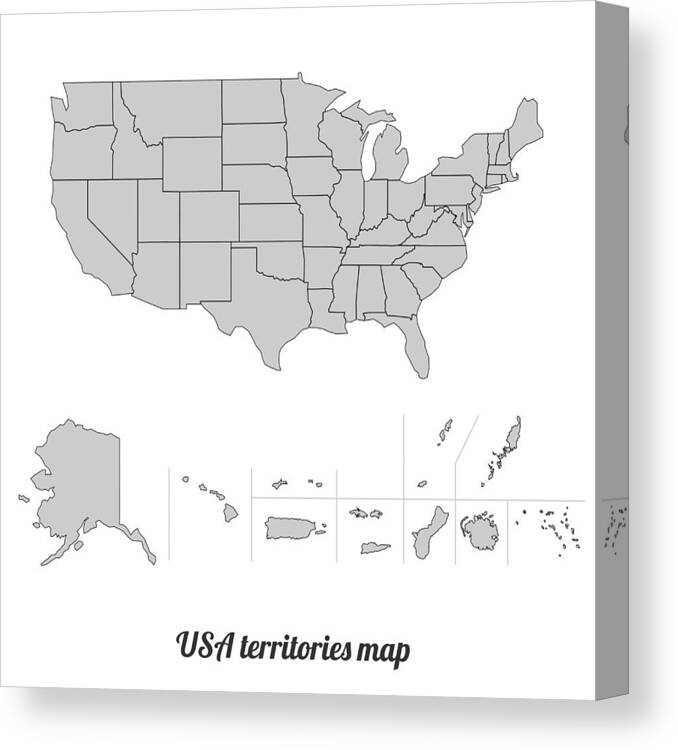 Education Canvas Print featuring the drawing USA territories map #1 by Calvindexter