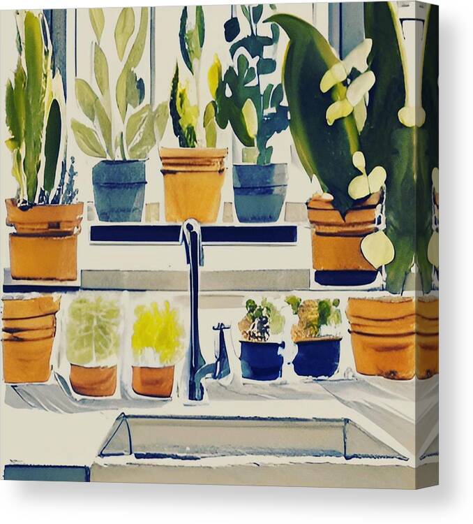 Windowsill Canvas Print featuring the digital art Windowsill Garden IV #1 by Bonnie Bruno