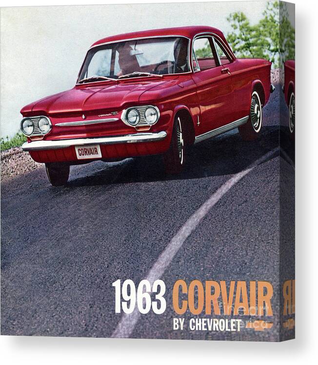 1963 Canvas Print featuring the photograph 1963 Corvair Brochure Cover by Ron Long