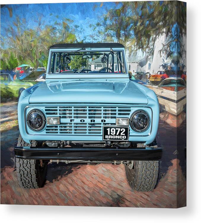 1972 Wind Blue Ford Bronco Canvas Print featuring the photograph 1972 Wind Blue Ford Bronco X100 by Rich Franco
