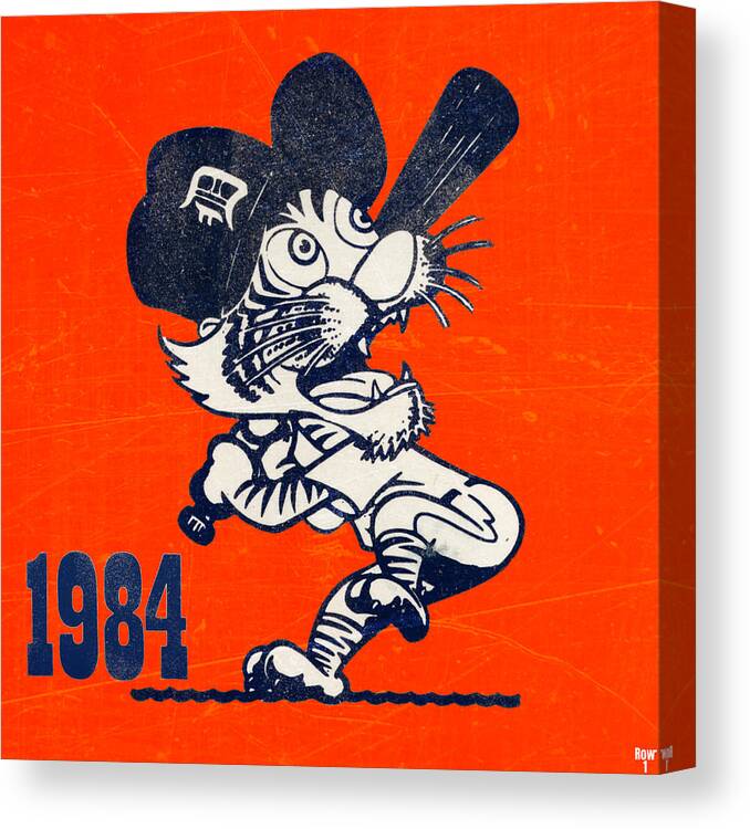 Detroit Canvas Print featuring the mixed media 1984 Detroit Tigers Baseball Art by Row One Brand