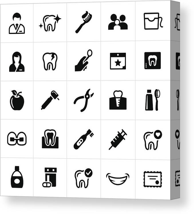Dental Drill Canvas Print featuring the drawing Dentistry Icons #2 by Appleuzr