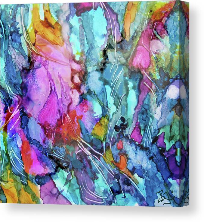 Alcohol Ink Canvas Print featuring the painting Under the Reef - DETAIL by Jean Batzell Fitzgerald