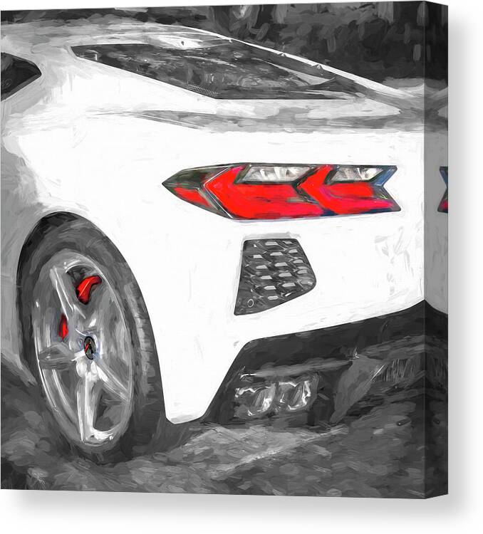 2021 White Chevrolet Corvette C8 Canvas Print featuring the photograph 2021 White Chevrolet Corvette C8 X146 by Rich Franco